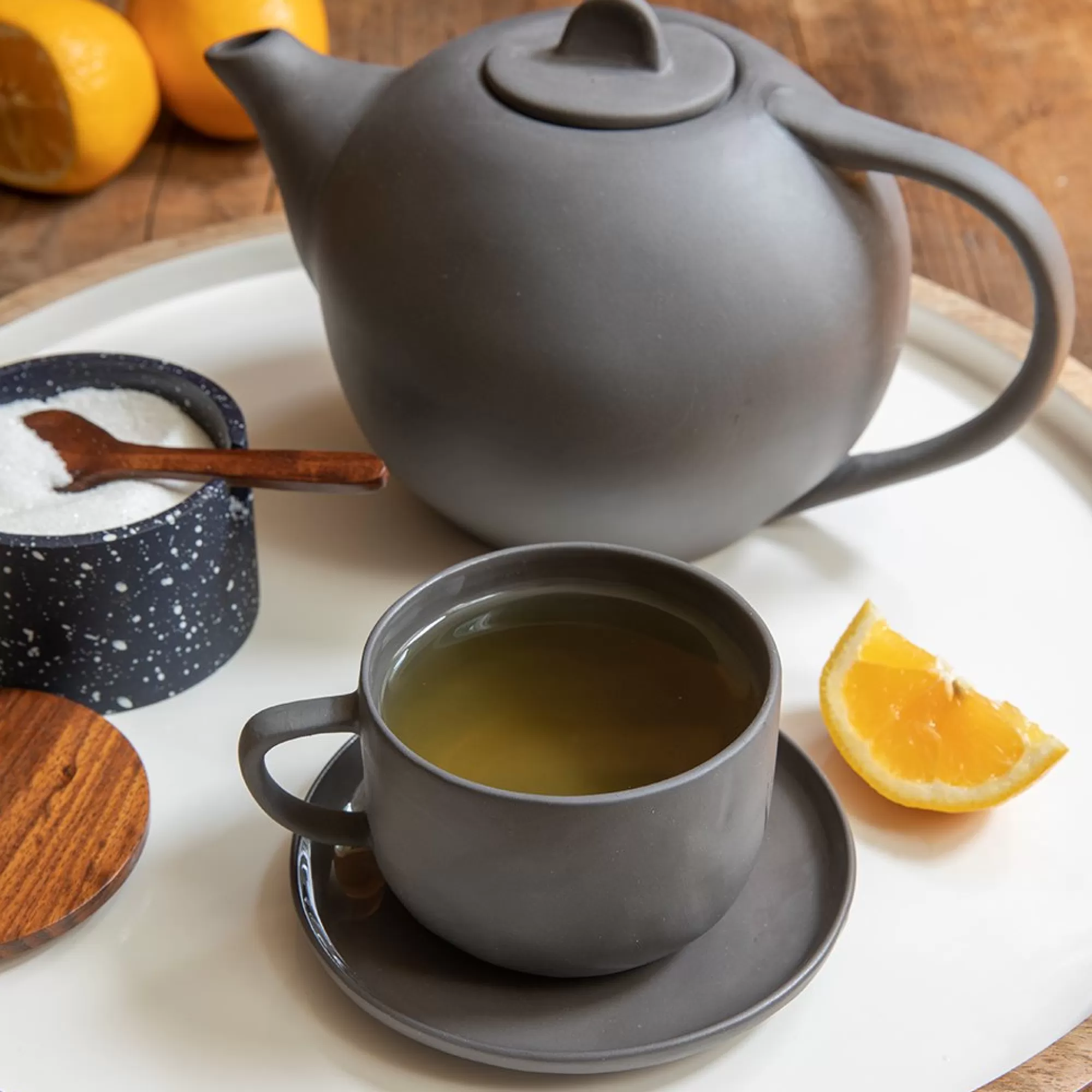 Sale Be Home Tam Stoneware Teacup & Saucer Slate, Set of 4