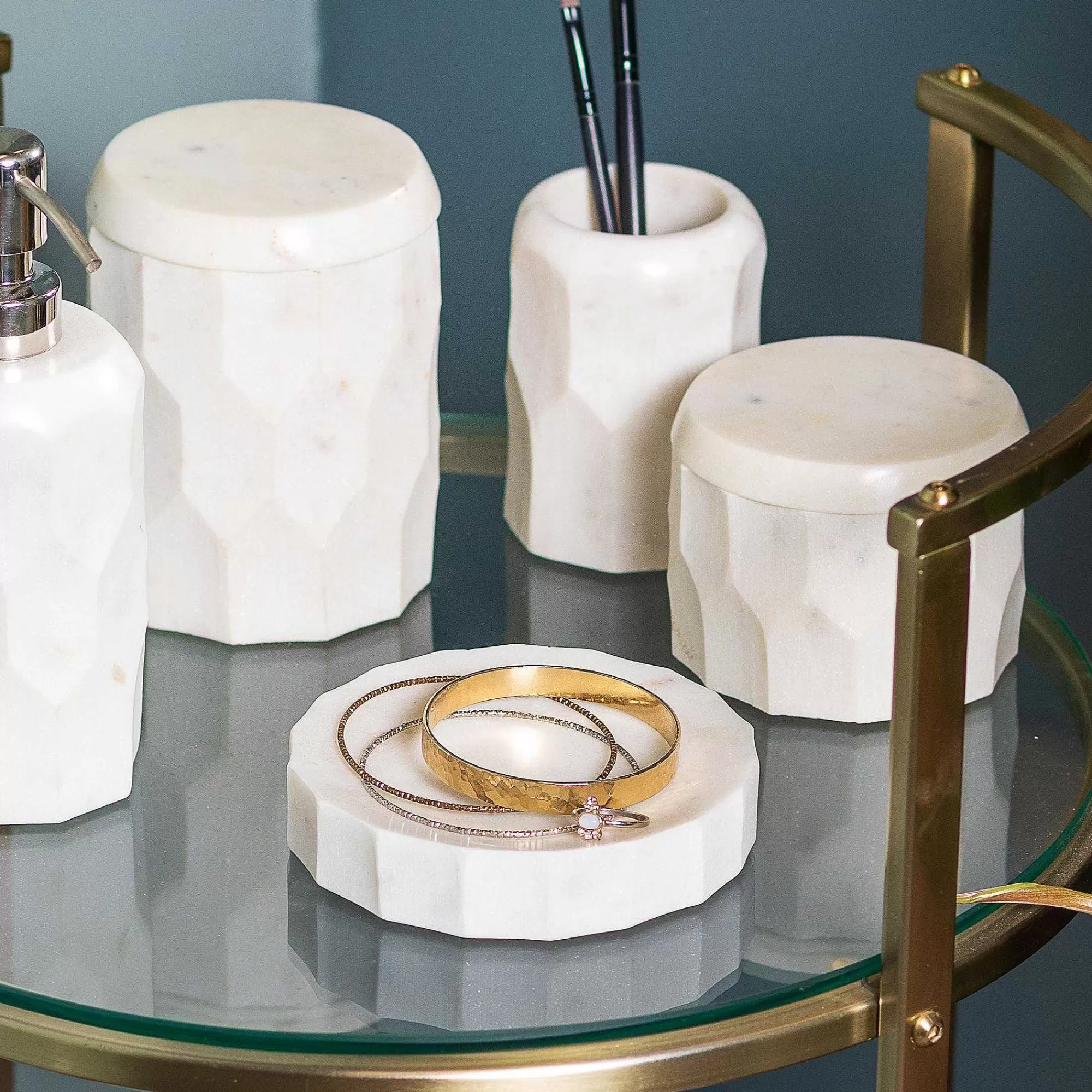 Be Home Bath Canisters<Vittoria Faceted Marble Canister, Short