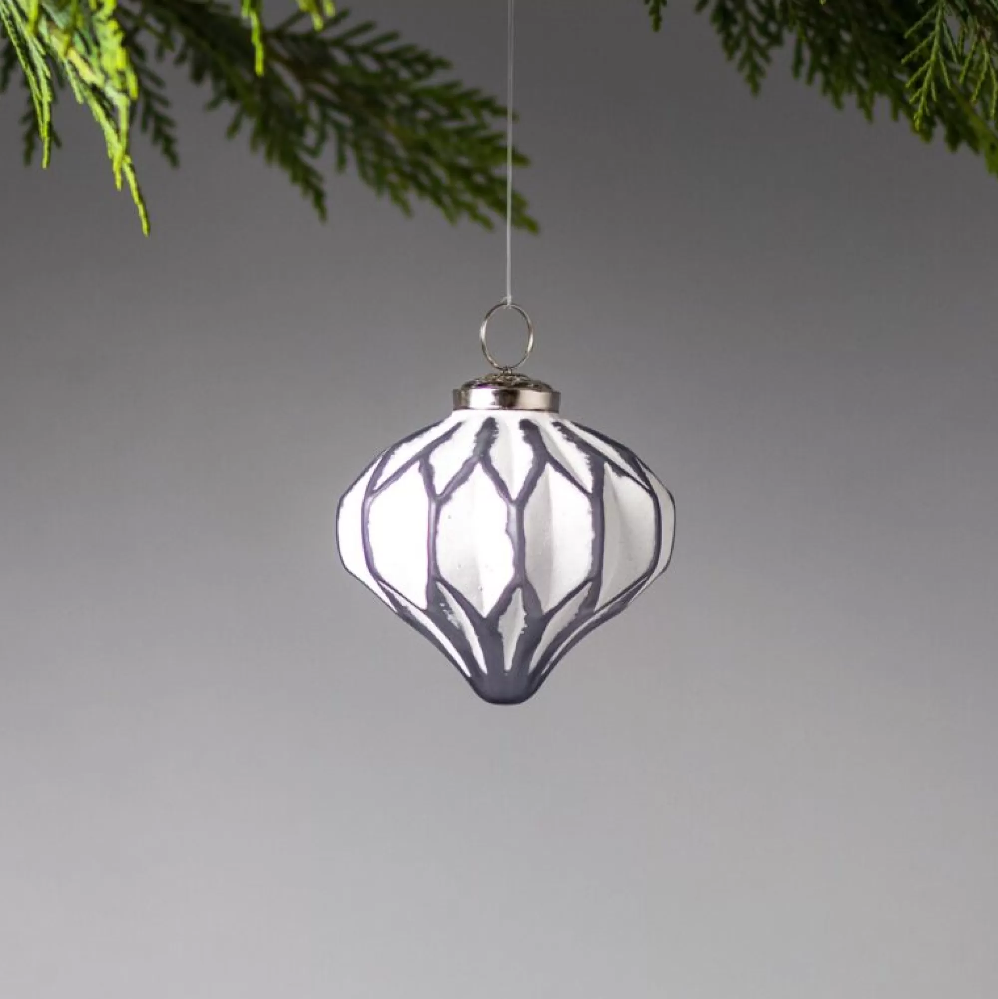 Store Be Home White & Grey Glass Ornament, Faceted Drop