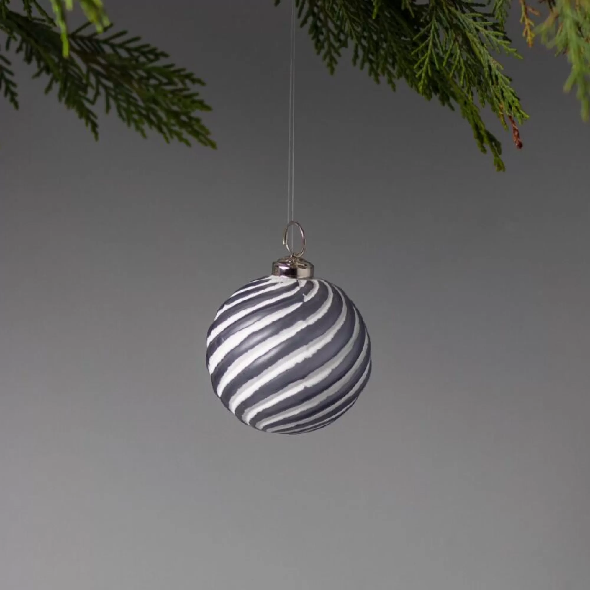Shop Be Home White & Grey Glass Ornament, Spiral Lines Ball