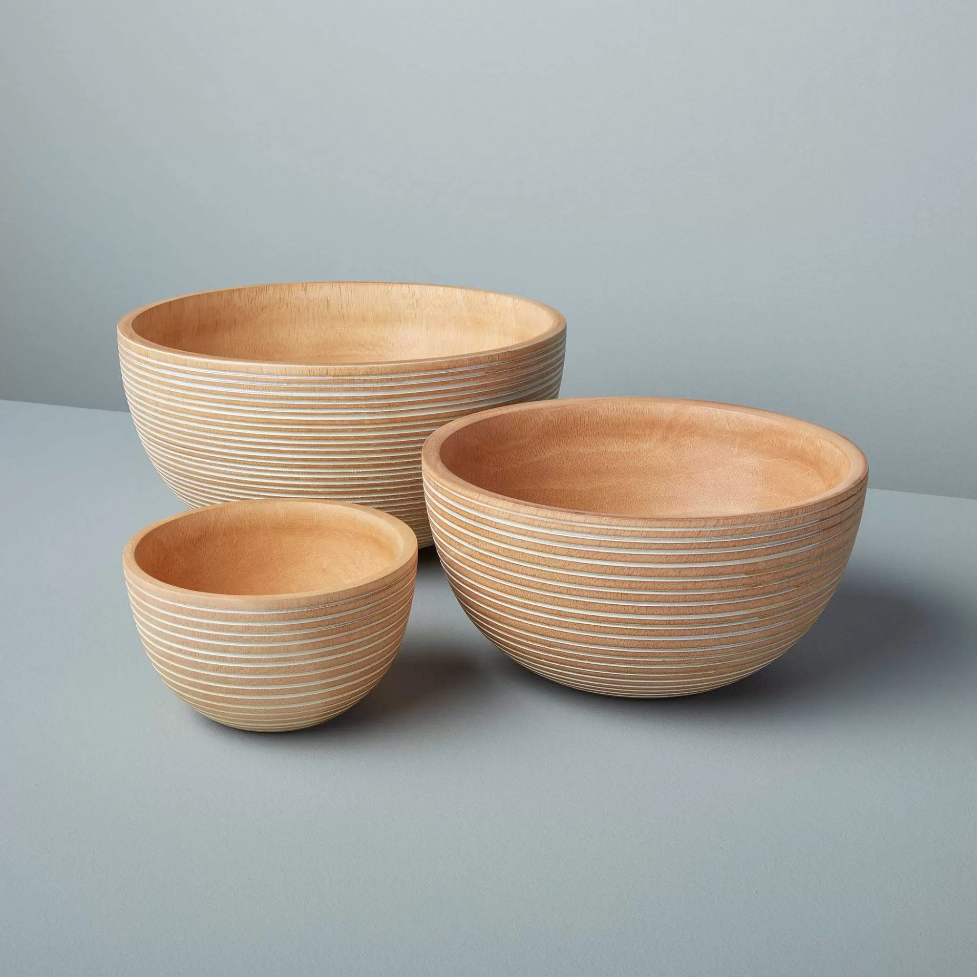 Be Home Wood Serving Bowls<White Striped Kiln Mango Wood Bowl Small